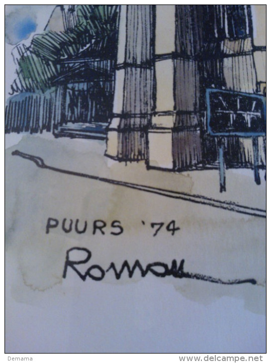 Thomas Roman, Aquarel, Sint Pieterskerk Puurs, 34 Cm Op 22 Cm, Kader 47.7cm Op 35,5 Cm, 1974 - Aquarelles