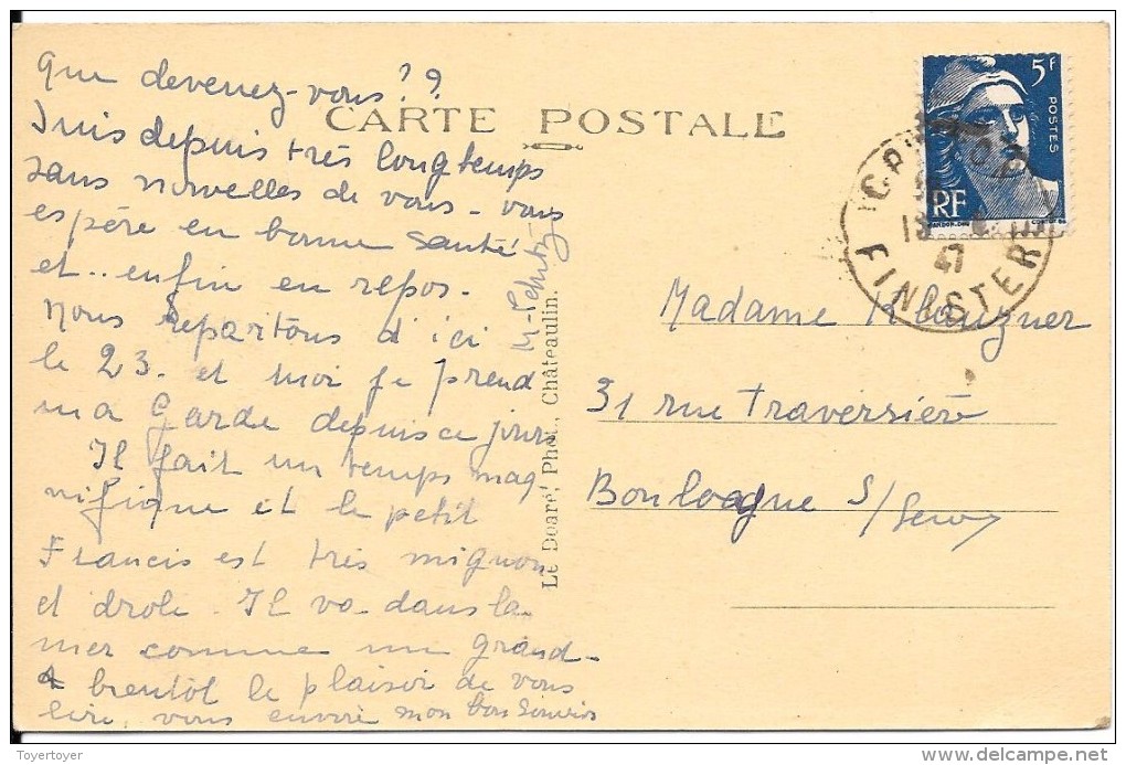 CP 77 Carte De Morgat De 1947 Le Môle Hotel De La Plage Les Villas - Morgat