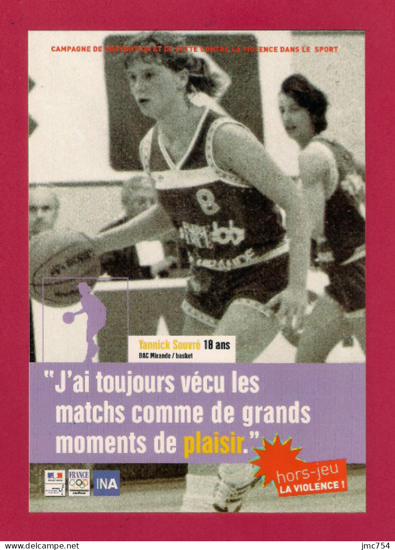 CPM.  Cart'com.   Sports.  Hors-jeu La Violence.   Yannick Souvré.   Basket.   Postcard. - Basketball