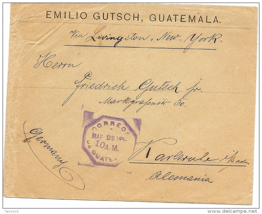 LBL33D-  GUATEMALA LETTRE  A  DESTINATION DE KARLSRUHE 22/3/1882?? - Guatemala