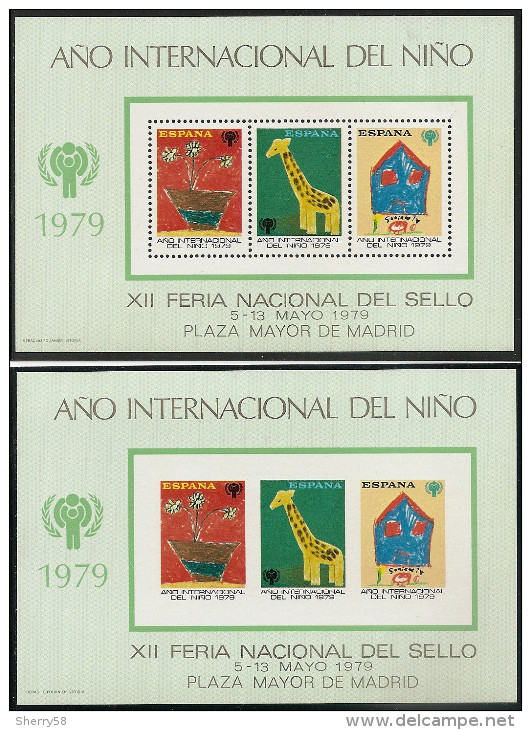 1979- AÑO INT. DEL NIÑO. FERIA NACIONAL DEL SELLO. HOJAS RECUERDO 75 Y 76. DENTADO Y SIN DENTAR. NUMERADAS DORSO - Proofs & Reprints