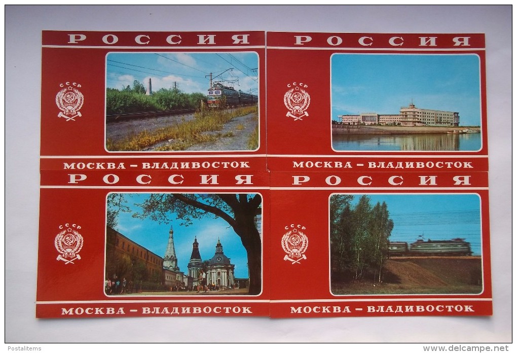 Russia USSR The Transsiberian Railways Set Of 14 Postcards - Russia