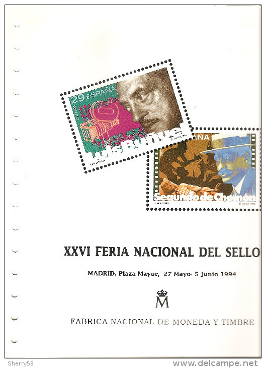 1994- ED. 3277 Y 3278- DOCUMENTO FILATÉLICO DE LA F.N.M.T. Nº 32 XXVI FERIA NACIONAL DEL SELLO. CINE ESPAÑOL- VER FOTOS - Commemorative Panes