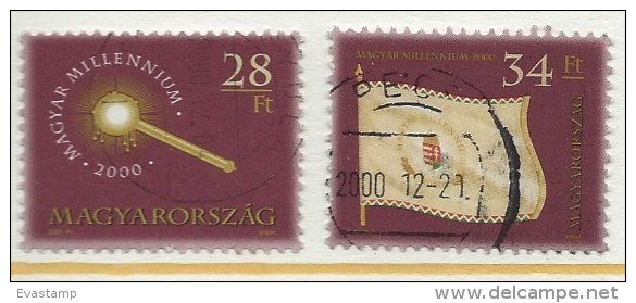 HUNGARY - 2000. Hungarian Millennium II./ Coronation Scepter / Millennium Flag  USED!!     III.  Mi 4579-4580. - Oblitérés