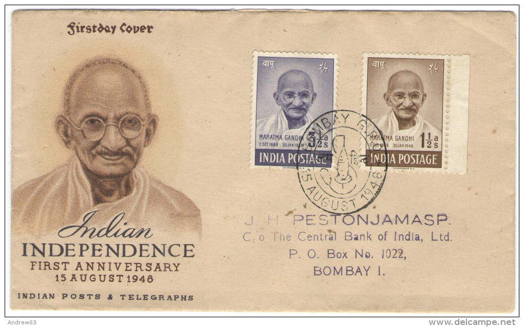 INDIA - 1948 - Mahatma Gandhi - First Anniversary Indian Independence 15 August 1948 - Bombay - FDC - Viaggiata Da Bo... - Mahatma Gandhi