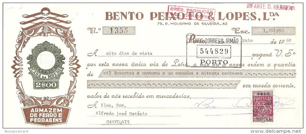 Porto - Letra De 1969 Da Firma Bento Peixoto & Lopes Lda. - Publicidade - Portugal - Portugal