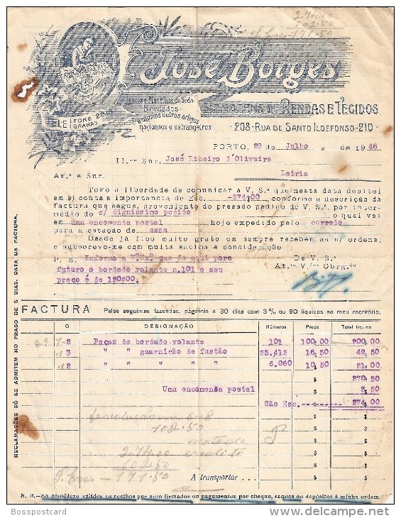 Porto - Factura De 1946 Da Firma José Borges - Publicidade - Portugal - Portugal