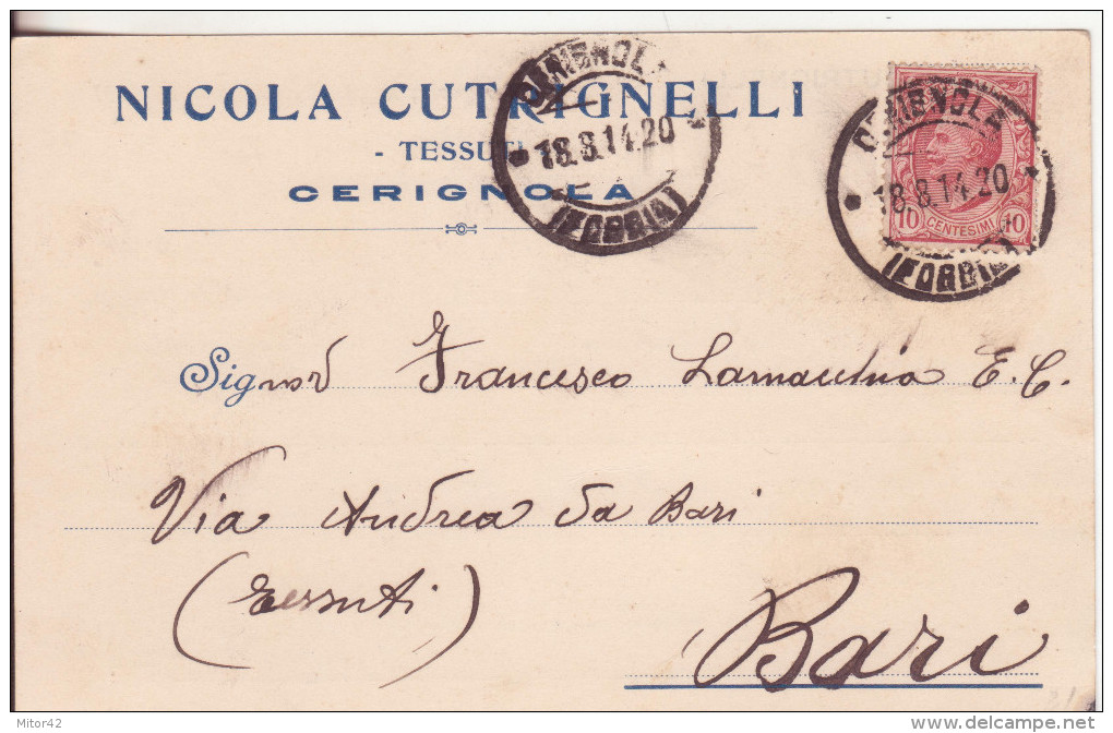 19-Cerignola-Puglia-Pubblicitaria Tessuti Nicola Cutrignelli-v.1914 X Bari - Cerignola