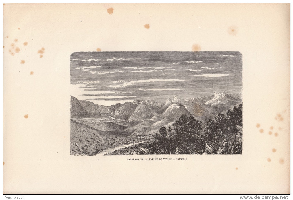 1863 - Gravure Sur Bois De Dardelet - Vizille (Isère) - Panorama De La Vallée - FRANCO DE PORT - Prints & Engravings