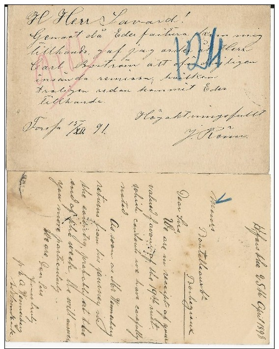 FINLANDE - 1891 + 1898 - 2 CARTES ENTIER POSTAL DIFFERENTES  De HELSINGFORS Et FORSSA Pour La FRANCE - Postwaardestukken