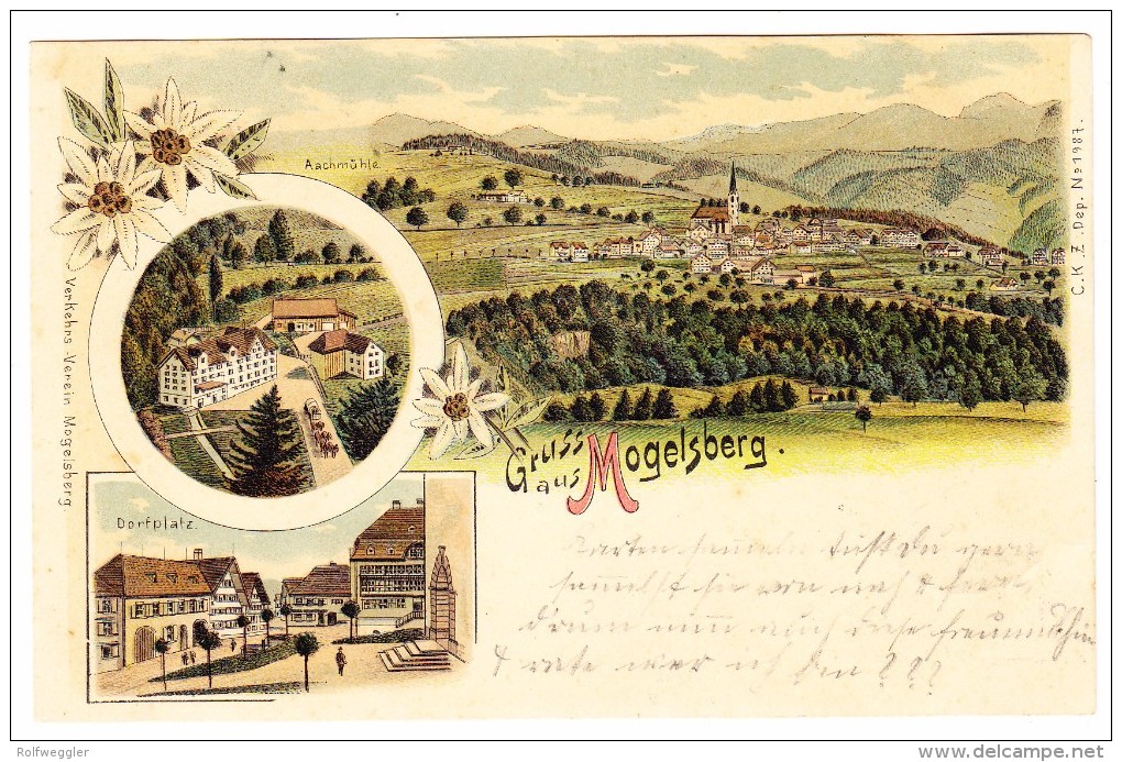 AK CH SG MOGELSBERG Gruss Aus Litho C.K.Z. #1987 Ges. 26.8.1901 - Mogelsberg