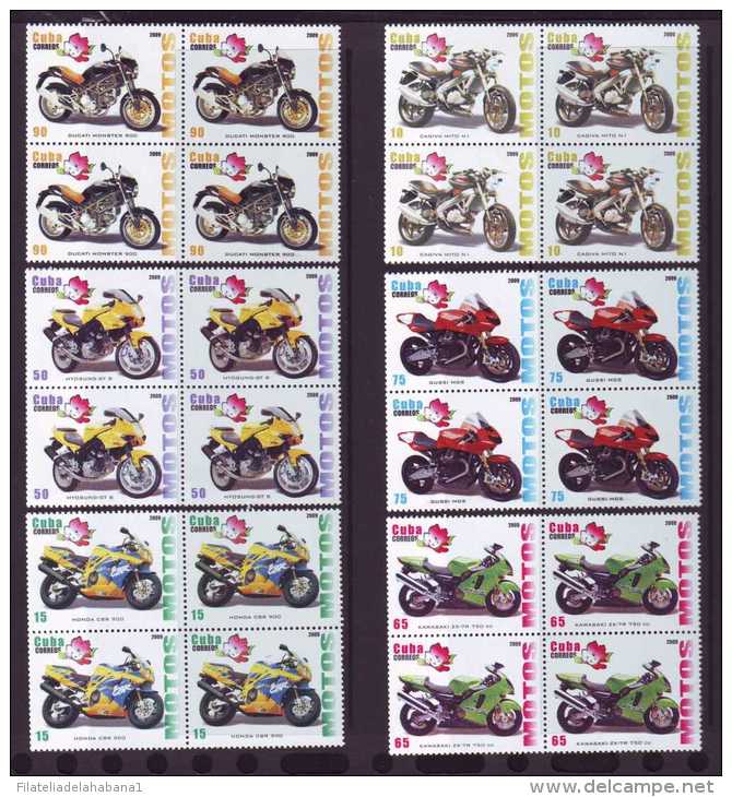 2009.49 CUBA 2009 COMPLETE SET MNH MOTOS. DUCATI. HONDA. GUSSI. KAWASAKI. CAGIVA. HYOSUNG. BLOCK 4. - Nuovi