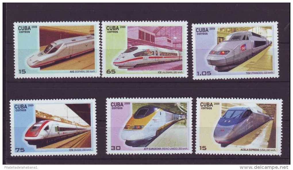 2009.46 CUBA COMPLETE SET 2009 MNH FAST RAILROAD. FERROCARRIL. SHINKANSE - Unused Stamps