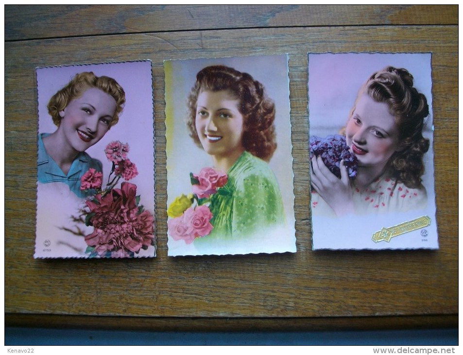 3 Cartes De Silhouettes Ou Portraits De Femmes - Silhouettes