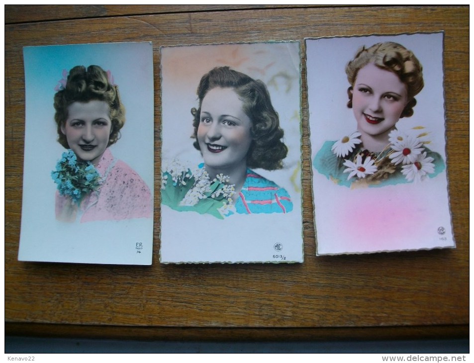 3 Cartes De Silhouettes Ou Portraits De Femmes - Silhouettes