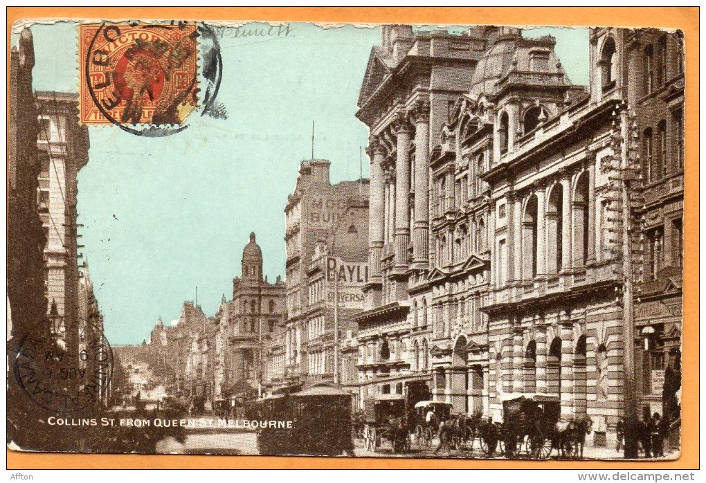 Melbourne Collins Street From Queen St 1905 Postcard - Melbourne