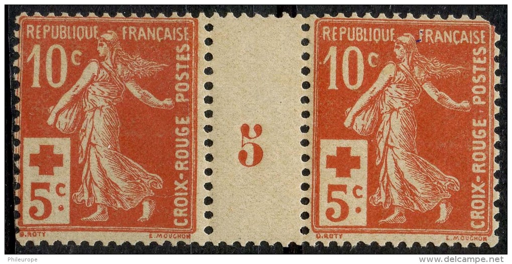 France (1914) N 147 * (charniere) Millesime 5 (1 Angle Arrondi) - Rotes Kreuz