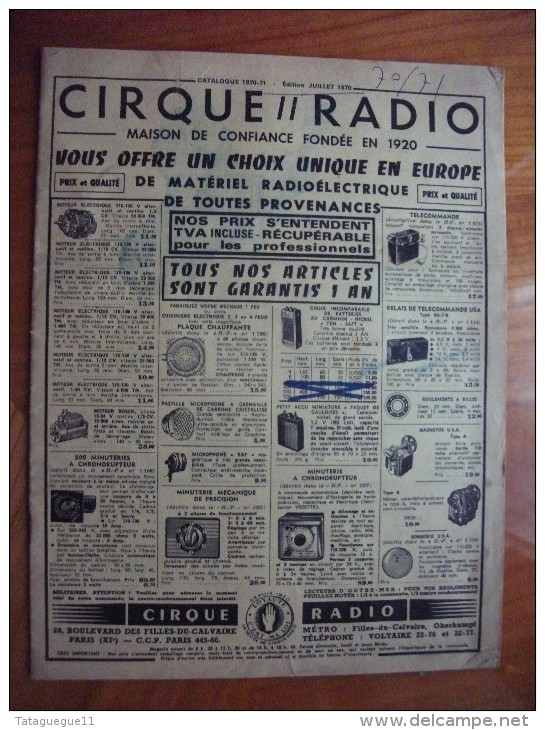 Ancien Catalogue Matériel Radioélectrique CIRQUE//RADIO Juillet 1970 - Autres & Non Classés