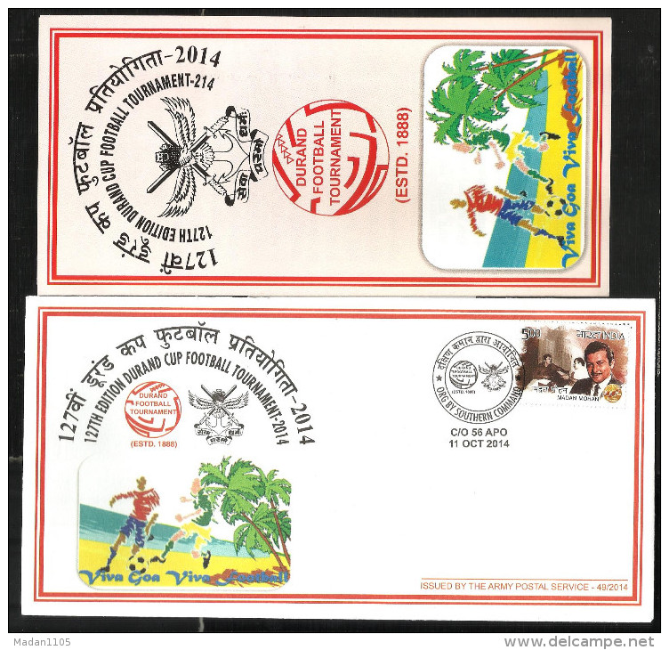 INDIA, 2014, ARMY POSTAL SERVICE COVER, Durand Cup Football Tournament, Soccer + Brochure, Military, Militaria - Covers & Documents