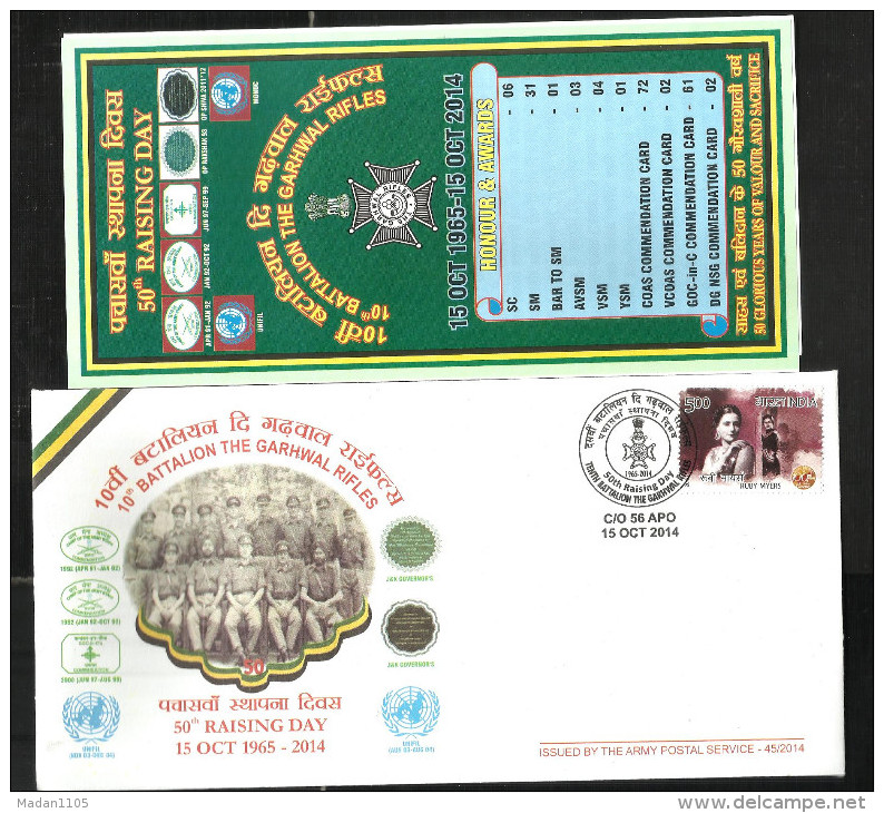 INDIA, 2014, ARMY POSTAL SERVICE COVER, Garhwal Rifles, Soldier, Uniform, + Brochure, Military, Militaria - Lettres & Documents