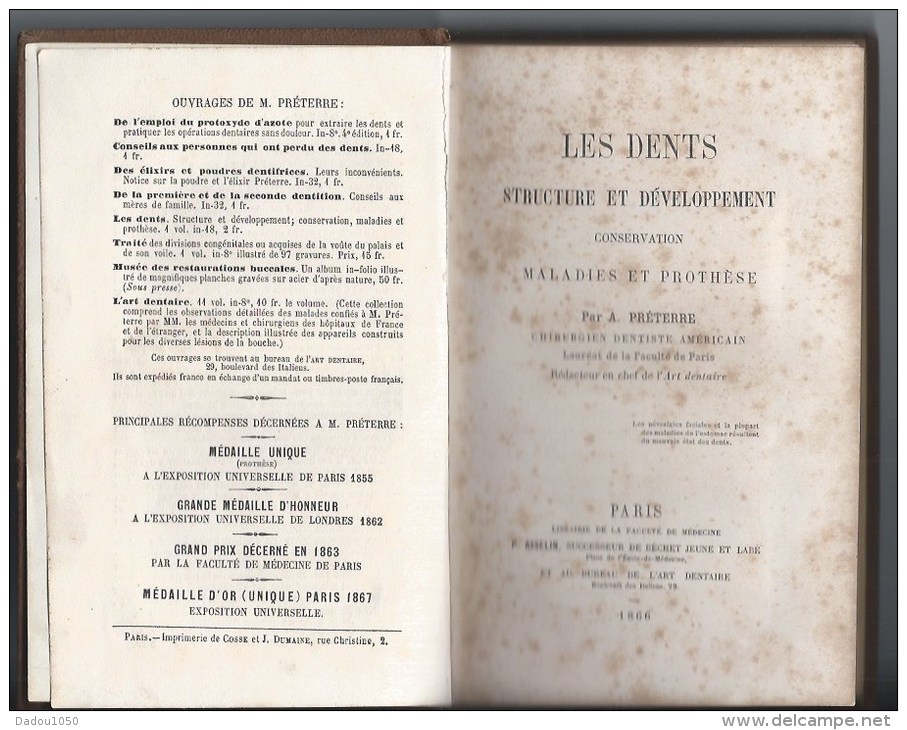 Les Dents,stucture Et Développement ,conservation 1866 - Encyclopédies