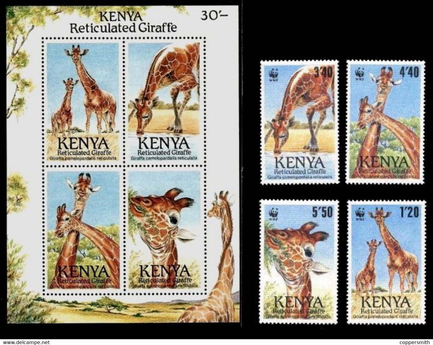 (006+07) Kenya  Animals / Animaux / Tiere / Dieren / WWF / Fauna / Giraffe  ** / Mnh  Michel 481-84 + BL - Kenia (1963-...)