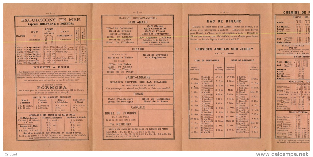 Dinan, Horaire Des Bateaux à Vapeur Bretagne Et Formosa, Aout 1886, Carte, Horaire Des Marées..., Beau Document - Europe