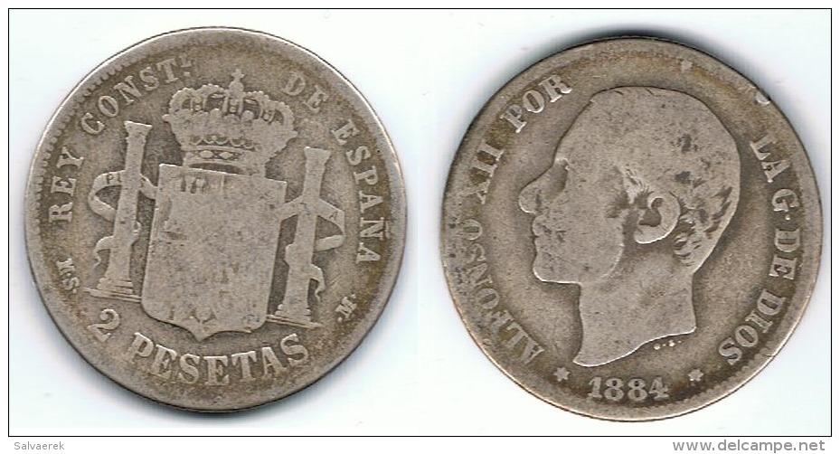 ESPAÑA ALFONSO XII 2 PESETAS 1884 PLATA SILVER Za - Otros & Sin Clasificación