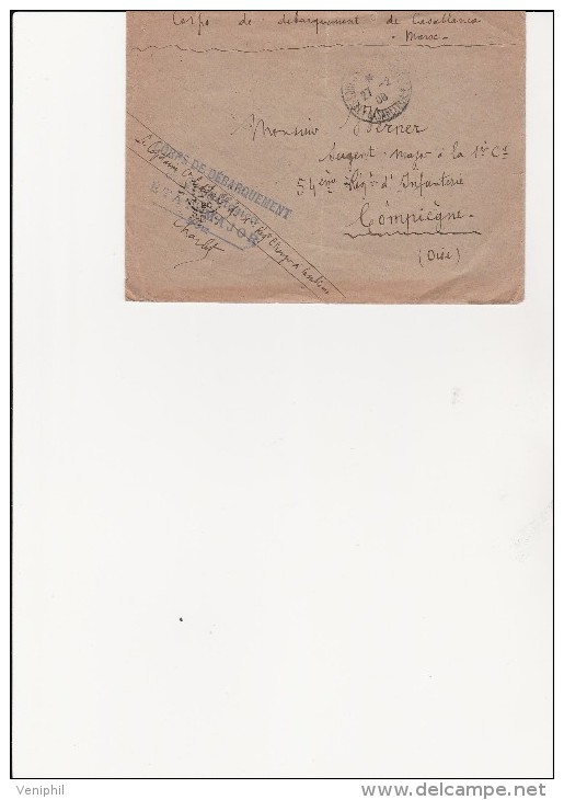 MAROC - LETTRE CAD TRESOR ET POSTE - OBLITERATION BLEU LINEAIRE CORPS DE DEBARQUEMENT DE CASABLANCA -1908 - Briefe U. Dokumente