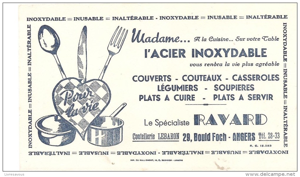 Buvard. Madame L'Acier Inoxidable Le Spécialiste RAVARD 29, Boulevard Foch à Angers - Electricité & Gaz