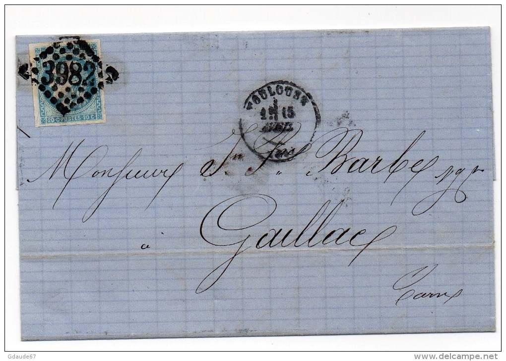 1871 - LETTRE De TOULOUSE (HAUTE GARONNE) Avec N° 46 II - 1849-1876: Période Classique