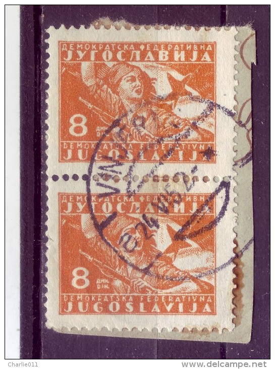 PARTISAN WOMAN-WITH FLAG-8 D-PAIR-POSTMARK -VINJERAC-CROATIA-RARE-YUGOSLAVIA-1947 - Used Stamps