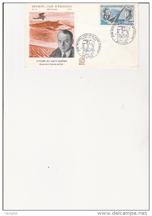 ENVELOPPE FDC- POSTE AERIENNE N°44 - OBLITERATION ILLUSTREE MERMOZ LYON 19-9-1970  COTE : 70 € - 1970-1979