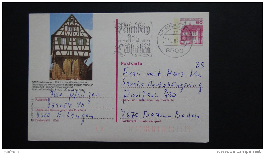 Germany - 1987 - Mi: P138 Used(r 5/77) -Heilsbronn - Look Scan - Cartes Postales Illustrées - Oblitérées