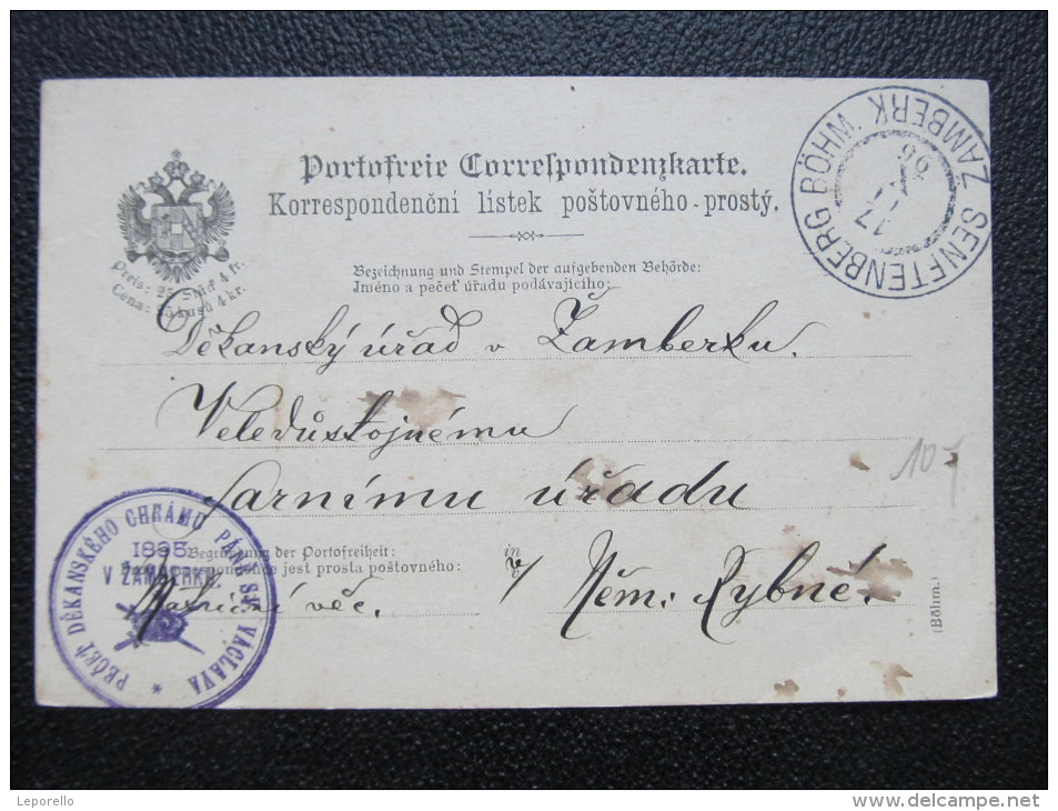 Portofrei Korrespondenzkarte Senftenberg Zamberk 1896  //// D*17506 - Briefe U. Dokumente