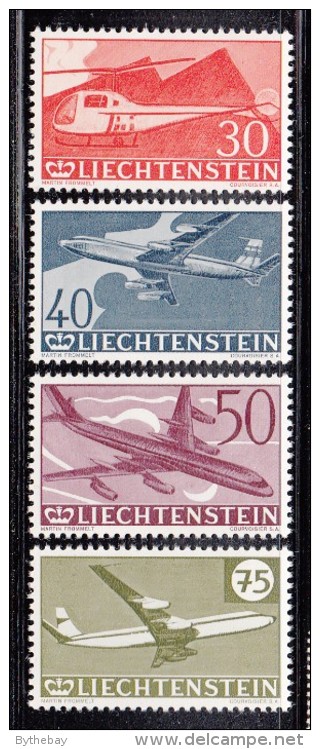 Liechtenstein MNH Scott #C34-#C37 Set Of 4 Helicopter, Boeing 707, Convair 600, Douglas DC-8 - 30th Ann Airmail Stamps - Poste Aérienne