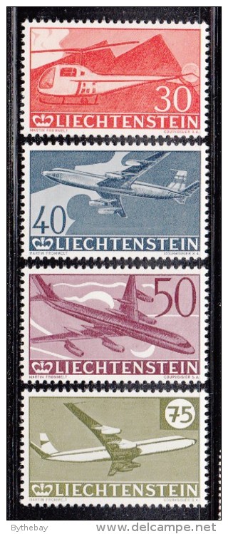 Liechtenstein MNH Scott #C34-#C37 Set Of 4 Helicopter, Boeing 707, Convair 600, Douglas DC-8 - 30th Ann Airmail Stamps - Air Post