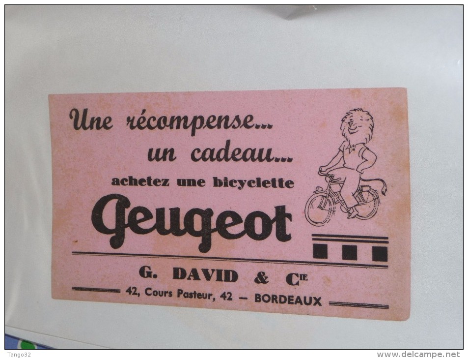 BLOTTER BUVARD Publicitaire  Cyclisme PEUGEOT G David Bordeaux - C