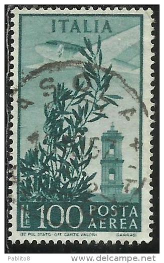 ITALIA REPUBBLICA ITALY REPUBLIC 1955 1959 POSTA AEREA AIR MAIL CAMPIDOGLIO LIRE 100 STELLE STARS USATO USED OBLITERE´ - Poste Aérienne