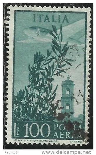 ITALIA REPUBBLICA ITALY REPUBLIC 1955 1959 POSTA AEREA AIR MAIL CAMPIDOGLIO LIRE 100 STELLE STARS USATO USED OBLITERE´ - Luftpost