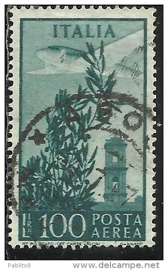 ITALIA REPUBBLICA ITALY REPUBLIC 1955 1959 POSTA AEREA AIR MAIL CAMPIDOGLIO LIRE 100 STELLE STARS USATO USED OBLITERE´ - Poste Aérienne