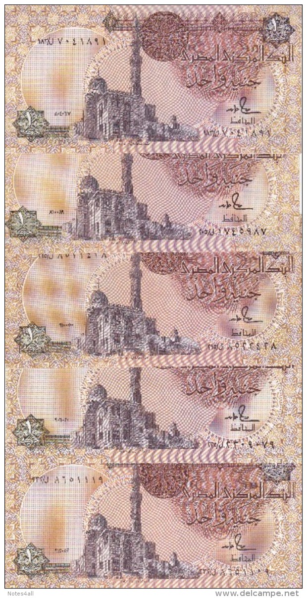 EGYPT 1 EGP POUND 1987 1989 1990 1991 1992 P-50c SIG/ S.HAMED#18 LOT X5 UNC Different DATES - Egypte