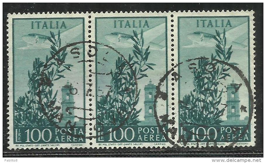ITALIA REPUBBLICA ITALY REPUBLIC 1955 1959 POSTA AEREA AIR MAIL CAMPIDOGLIO LIRE 100 STELLE STARS USATO USED OBLITERE´ - Poste Aérienne