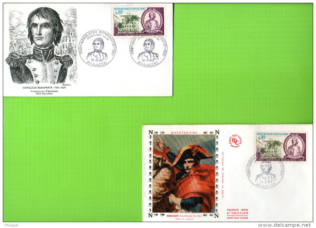 FRANCE 1969 : 2 Enveloppes 1er Jour " NAPOLEON BONAPARTE / CORSE " N° YT 1610. FDC - Napoleon