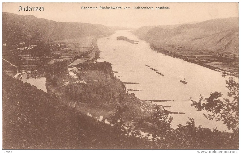 ANDERNACH - 1906 - PANORAMA RHEINABWÄRTS VOM KRAHNENBERG GESEHEN - 2 SCANS - Andernach