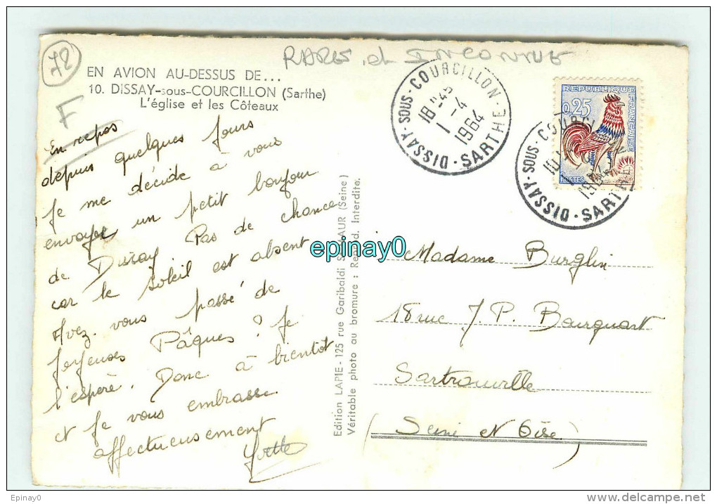 Br - 72 - DISSAY SOUS COURCILLON - L´église Et Le Coteaux  - édition Lapie - RARE - Autres & Non Classés