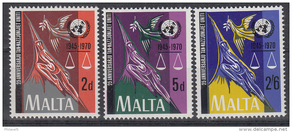 Malta - 25 Jahre Vereinte Nationen (UNO) - MNH - M 414-416 - UNO