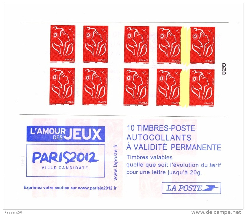 Carnet Lamouche Paris 2012 YT 3744-C1 Avec Pont De Phosphore Entre Les Timbres 4-5 Et 9-10 . Superbe , Voir Le Scan . - Booklets