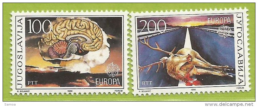 Yougoslavie 1986 2033 2034 ** Europa Protection De La Nature Champignon Atomique Cerveau Cerf Tué  - Umweltschutz Und Klima
