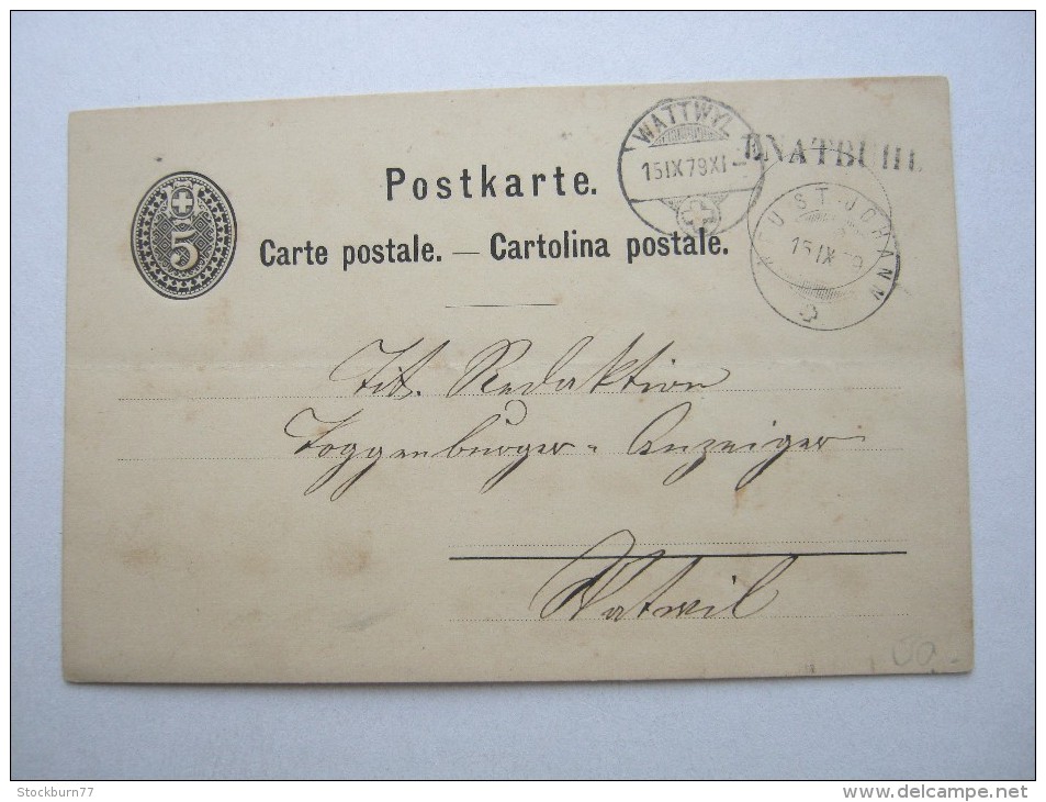 1879 , ENATBÜHL , Einzeiler Auf Karte - Cartas & Documentos